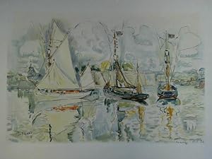 Bild des Verkufers fr Der Hafen von Concarneau - Farblithographie zum Verkauf von Celler Versandantiquariat