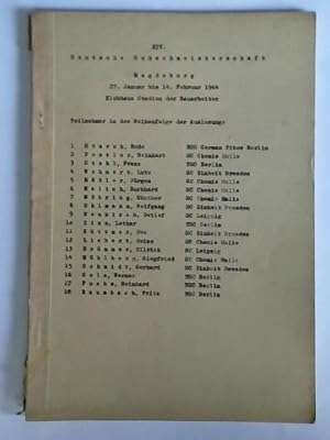 XIV. Deutsche Schachmeisterschaft - Magdeburg, 27. Januar bis 14. Februar 1964, Klubhaus Stadion ...