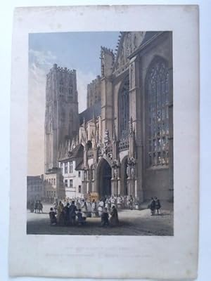 Seller image for Seitenportal der St. Gudula-Kirche in Brssel (South Portico to St. Gudule's Church at Brussels) - Colorierte Original-Lithographie von F. Stroobant for sale by Celler Versandantiquariat