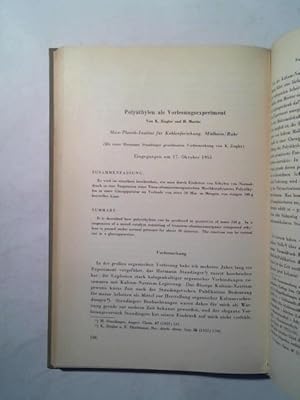 Bild des Verkufers fr Polythylen als Vorlesungsexperiment/ Oxydative Decarboxylierung des Pektins, der Diketogulonsure (Dehydro-ascorbinsure) und der Brenztraubensure/ ber die Kettenstruktur des kristallinen Polyvinylisobutylthers. 3 Erstverffentlichungen dreier unterschiedlicher Nobelpreistrger zum Verkauf von Celler Versandantiquariat