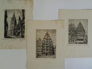 Alt Hannover: Marktkirche / Alte Kanzlei / Leibnizhaus. Zusammen 3 Original-Radierungen