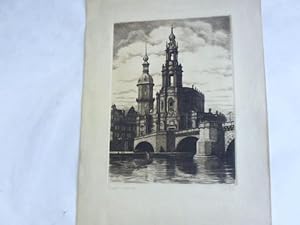 Dresden, Hofkirche. Original Radierung um 1880