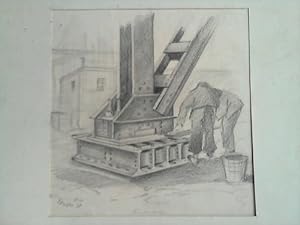 Image du vendeur pour Zwei Arbeiter am Brckenpfeiler - Bleistiftzeichnung mis en vente par Celler Versandantiquariat