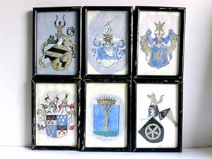 Bild des Verkufers fr 6 handkolorierte Wappen-Tafeln - Original Aquarell-Zeichnungen zum Verkauf von Celler Versandantiquariat