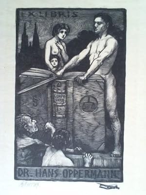 Ex-Libris Dr. Hans-Oppermann - Holzschnitt auf Transparentpapier