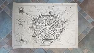 Eine mittelalterliche Stadt. Zeichnung von Walter Rieck. Schulwandbild