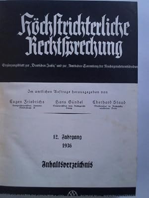 Bild des Verkufers fr Hchstrichterliche Rechtsprechung. Ergnzungsblatt zur Deutschen Justiz und zur Amtlichen Sammlung der Rechtsgerichtsentscheidung - 12. Jahrgang 1936 zum Verkauf von Celler Versandantiquariat