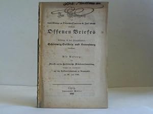 Bild des Verkufers fr Zur Wrdigung des vom Knige zu Dnemark unterm 8. Juli 1846 erlassenen Offenen Briefes die Erbfolge in den Herzogthmern Schleswig-Holstein u. Lauenburg betreffend. Als Anhang : Die Adresse an die holsteinische Stndeversammlung, berathen und unterschrieben auf der Volksversammlung zu Neumnster am 20. Juli 1846 zum Verkauf von Celler Versandantiquariat