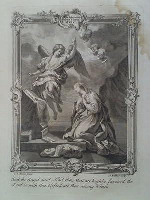 Seller image for And the Angle said, Hail thou that art highly favour'd, the Lord is with thee: blessed art thou among Women - Kupferstich, nach F. le Moine for sale by Celler Versandantiquariat