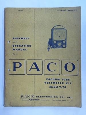 Imagen del vendedor de Assembly and Operating Manual for Paco Vacuum Tube Voltmeter Kit, Model V-70 a la venta por Celler Versandantiquariat