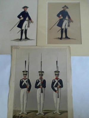 Soldaten mit Dreispitz - 2 handcolorierte Federzeichnungen