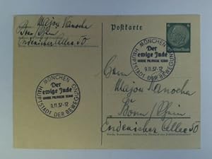 Postkarte / Ganzsache mit 2 Sonderstempeln: Der ewige Jude. Grosse politische Schau, 9.11.37 - Mü...
