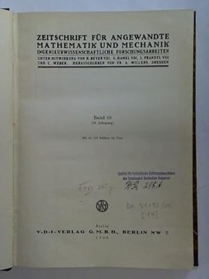 Bild des Verkufers fr Zeitschrift fr angewandte Mathematik und Mechanik - Ingenieurwissenschaftliche Forschungsarbeiten. Band 19, (19. Jahrgang) zum Verkauf von Celler Versandantiquariat