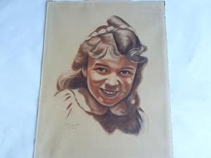 Porträtzeichnung eines Mädchens. Kreidezeichnung mit Rötelkreide aus 1948