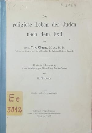 Imagen del vendedor de Das religise Leben der Juden nach dem Exil. a la venta por Antiquariat Bookfarm