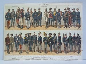 Uniformen-Übersichtstafel - Chromolithographische Tafel mit Soldatenabbildungen aus Frankreich, D...