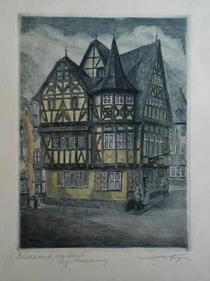 Bacharach, Altes Haus - Colorierte Original-Radierung
