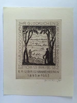 Exlibris für Hanns Heeren 1893 - 1963. Handsignierte Original-Radierung (dargestellt ein Landscha...