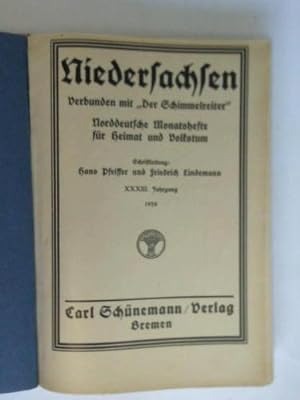 Seller image for Niedersachsen. Verbunden mit Der Schimmelreiter. Norddeutsche Monatshefte fr Heimat und Volkstum XXXIII. Jahrgang 1928 for sale by Celler Versandantiquariat