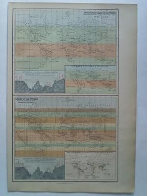 Bild des Verkufers fr Zoological Chart of the World, Shewing the distribution of some of the principal members of the Animal Kingdom / Chart of the World, Shewing the distribution of the Principal Plants - 1 handcolorierter Stahlstich zum Verkauf von Celler Versandantiquariat