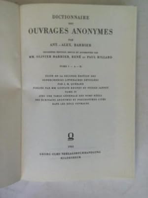 Bild des Verkufers fr Dictionnaire des Ouvrages Anonymes. Tome I - A. - D. zum Verkauf von Celler Versandantiquariat