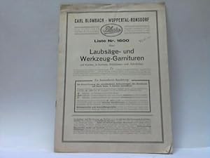 Bild des Verkufers fr Liste Nr. 1600 ber Laubsge- und Werkzeug-Garnituren auf Karten, in Kartons, Holzkisten- und Schrnken zum Verkauf von Celler Versandantiquariat