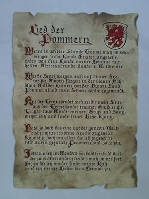 Lied der Pommern - Fraktur-Handschrift in Rot und Schwarz mit hervorstehenden Initialen und farbi...