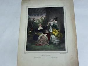 Bild des Verkufers fr Recreation dans le Pavillon d` ete. Colorierte Lithographie um 1857 zum Verkauf von Celler Versandantiquariat