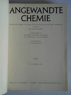 Image du vendeur pour Angewandte Chemie - 78. Jahrgang 1966, Nr. 1 bis 24 zusammen in einem Band mis en vente par Celler Versandantiquariat