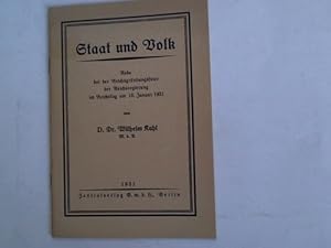 Bild des Verkufers fr Staat und Volk. Rede bei der Reichsgrndungsfeier der Reichsregierung im Reichstag am 18. Januar 1931 zum Verkauf von Celler Versandantiquariat