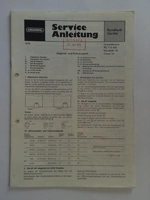 Image du vendeur pour Grundig Service Anleitung Rundfunk Gerte. Abgleich- und Prfvorschrift Grundchassis RC 710 MS - Mandello 10 - Como 10 mis en vente par Celler Versandantiquariat