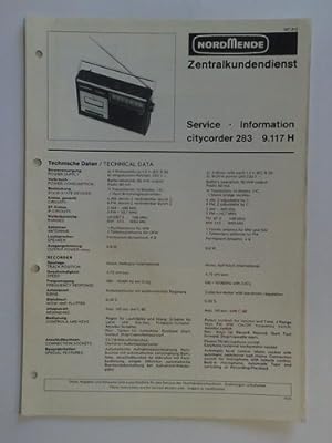 Image du vendeur pour Nordmende Zentralkundendienst. Service-Information: citycorder 283 9.117 H mis en vente par Celler Versandantiquariat