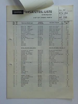 Grundig Ersatzteil-Liste Juni 1967. RTV 350 - HF 350