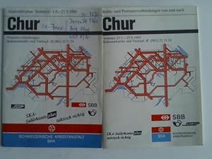 Image du vendeur pour Chur. Stdtefahrplan Sommer 23.5. - 25.9.1982. Bahn- und Postverbindungen von und nach Chur/ Chur. Stdtefahrplan Sommer 1.6. - 27.9.1986. 2 Faltbroschren mis en vente par Celler Versandantiquariat