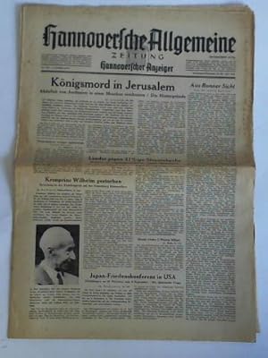 Bild des Verkufers fr 3. Jahrgang 1951, Nr. 168 (Sonnabend/Sonntag, 21./22. Juli): Knigsmord in Jerusalem. Abdullah von Jordanien in einer Moschee erschossen - Die Hintergrnde zum Verkauf von Celler Versandantiquariat