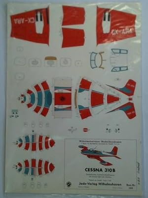 Imagen del vendedor de CESSNA 310B. Zweimotoriges Vielzweck-Reiseflugzeug, Mastab des Modells 1:50, (Bestellnummer 1512) - 2 Bogen (Spannweite des Modells: 21,9 cm) a la venta por Celler Versandantiquariat