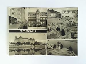 Bild des Verkufers fr Ansichtskarte: Torgau - Hochhaus; Schlo Hartenfels, Wendelstein; Schlo Hartenfels; Marktplatz; Brenfreigehege; Denkmal der Begegnung an der Elbe zum Verkauf von Celler Versandantiquariat