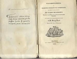 Imagen del vendedor de DE CLARIS MULIERIBUS. Volgarizzamento di maestro Donato da Casentino dell'opera di Messer Boccaccio "De Claris Mulieribus" rinvenuto in un Codice del XIV secolo dell'Archivio Cassinese. Ora per la prima volta pubblicato per cura e studio di Luigi Tosti. a la venta por studio bibliografico pera s.a.s.