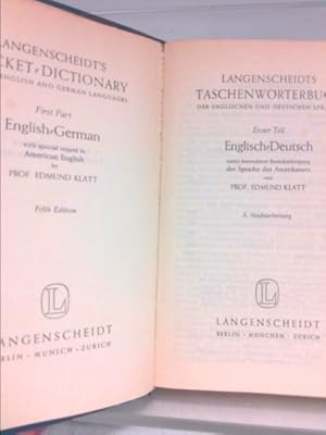 Seller image for Langenscheidth's Pocket-Dictionary of the English and German Languages/Langenscheidts Taschenworterbuch Der Englischen Und Deutschen Sprache, First & Second Part for sale by ThriftBooksVintage