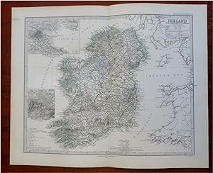 Ireland Dublin Killarney Lakes Cork Galway Belfast 1880 Petermann detailed map