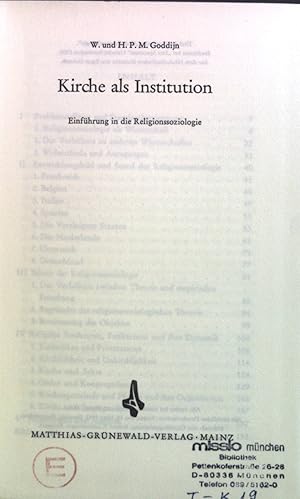 Seller image for Kirche als Institution : Einfhrung in d. Religionssoziologie. for sale by books4less (Versandantiquariat Petra Gros GmbH & Co. KG)