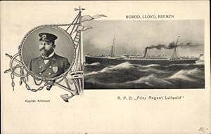 Ansichtskarte / Postkarte Reichspostdampfer Prinzregent Luitpold, Norddeutscher Lloyd, Kapitän Ki...