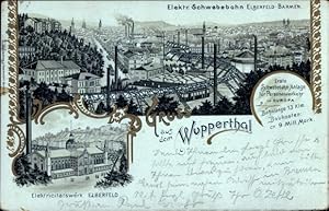 Litho Wuppertal in Nordrhein Westfalen, Schwebebahn, Elektrizitätswerk, Stadtpanorama