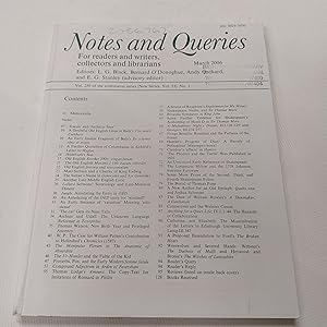 Bild des Verkufers fr Notes And Queries for Readers and Writers Collectors and Librarians: Vol. 250. March 2006 zum Verkauf von Cambridge Rare Books