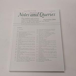 Image du vendeur pour Notes And Queries for Readers and Writers Collectors and Librarians: Vol. 249. No. 3. September 2004 mis en vente par Cambridge Rare Books