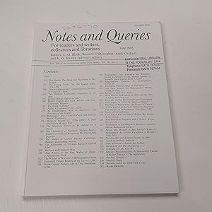 Immagine del venditore per Notes And Queries for Readers and Writers Collectors and Librarians: Vol. 250. No. 2. June 2005 venduto da Cambridge Rare Books