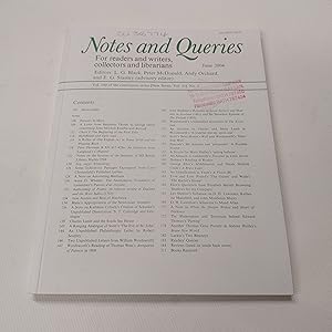 Bild des Verkufers fr Notes And Queries for Readers and Writers Collectors and Librarians: Vol. 249. No. 2. June 2004 zum Verkauf von Cambridge Rare Books