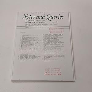 Image du vendeur pour Notes And Queries for Readers and Writers Collectors and Librarians: Vol. 249. No. 1.March 2004 mis en vente par Cambridge Rare Books