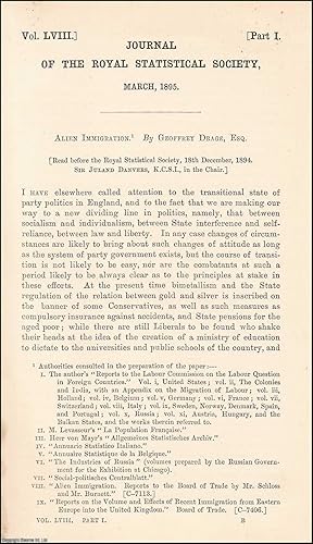 Seller image for Alien Immigration, 1895. An uncommon original article from the Journal of the Royal Statistical Society of London, 1895. for sale by Cosmo Books
