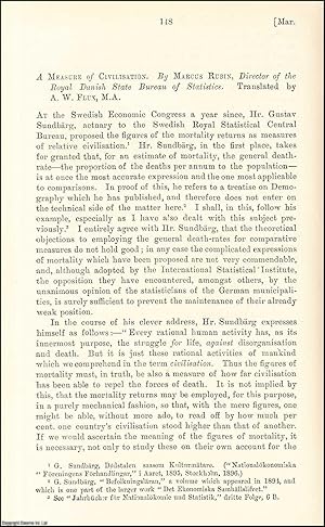 Image du vendeur pour A Measure of Civilisation. An uncommon original article from the Journal of the Royal Statistical Society of London, 1897. mis en vente par Cosmo Books